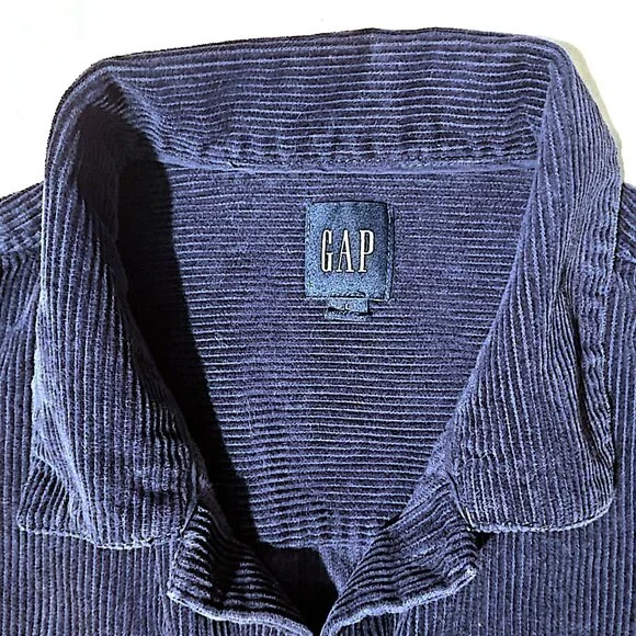 Gap Shirt Mens Size L Eclipse Blue Corduroy Button Up Long Sleeve - Picture 3 of 6